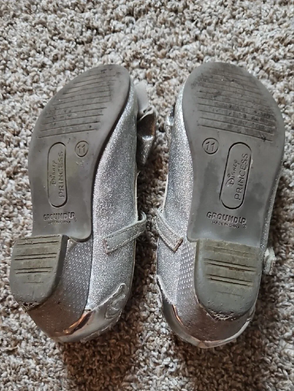 Disney Silver Glitter Mary Jane Dress Shoes with Crown Bow